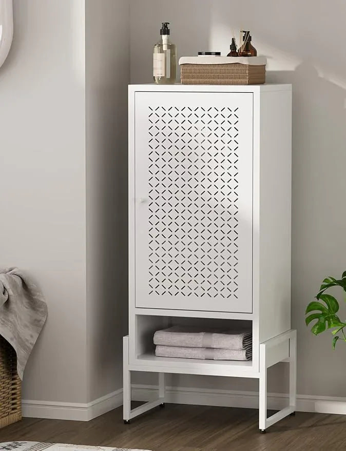 LEYNOT Metal Storage Cabinet with Adjustable Shelves, 42.52" H Freestanding Organizer for Pantry, Kitchen, Bathroom & Laundry Room, Strong & Rust-Resistant, Easy Assembly (White) - NeatNest