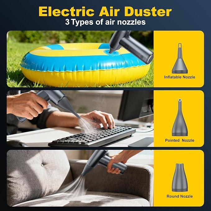 Metal Electric Compressed Air Duster, 300000RPM Brushless Motor with Stepless Speed, Rechargeable Cordless Mini Blower for Computer Keyboard Cleaning, Car Detailing, House and Outdoor Use(Grey) - NeatNest