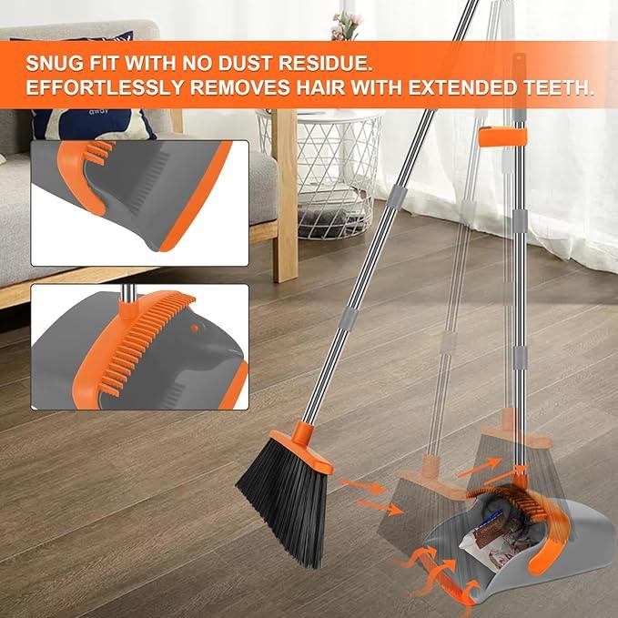 Broom and Dustpan Set, Large Broom with Dustpan Combo Set, 55" Long Handle Heavy Duty Industrial Dust pan Set for Classroom Lobby Home - NeatNest