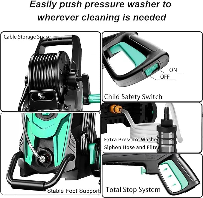 2025Upgraded Pressure Washer 4500PSI with 4 Quick Connect Nozzles,Inlet Hose & Filter, Foam Cannon for Cars/Fences/Driveways/Patios/Home Cleaning,Blue - NeatNest