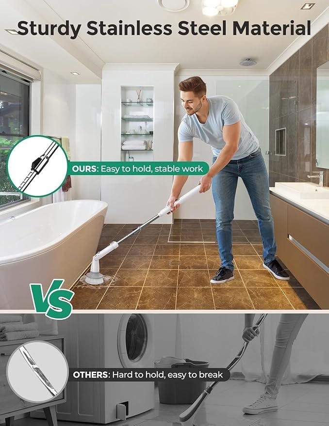 kHelfer Electric Spin Scrubber Kh8, Upgrade Cordless Shower Scrubber 8 Replacement Head, 1.5H Bathroom Scrubber Dual Speed, Shower Cleaning Brush with Extension Arm for Bathtub Tile Floor - NeatNest