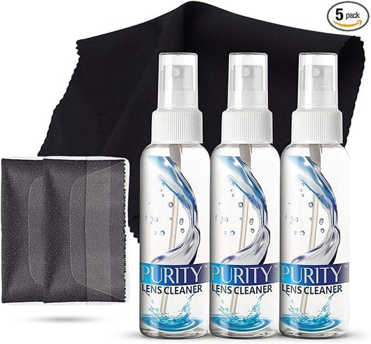 Purity Eyeglass Lens Cleaner Kit - 3 x 1oz Travel Size Lens Cleaner Spray Bottle + 2 Microfiber Cleaning Cloths - Safe for All Lenses (AR Coated Included), Eyeglasses and Screens - Clear - NeatNest