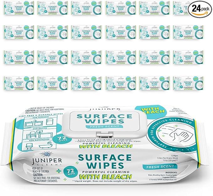24 Pack Surface Cleaning Wipes with Bleach, All-Purpose Cleaner for Bathroom, Kitchen, Office, 1728 Count Soft Flow, Fresh Scent, Lint Free & Durable - NeatNest