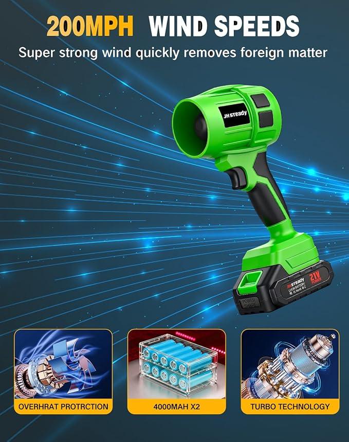 21V Cordless Handheld Leaf Blower - Variable Speed, 30000RPM Powerful Handheld Blower with Rechargeable Battery, Protective Gear for Home, Backyard, Driveway & Snow Removal - NeatNest