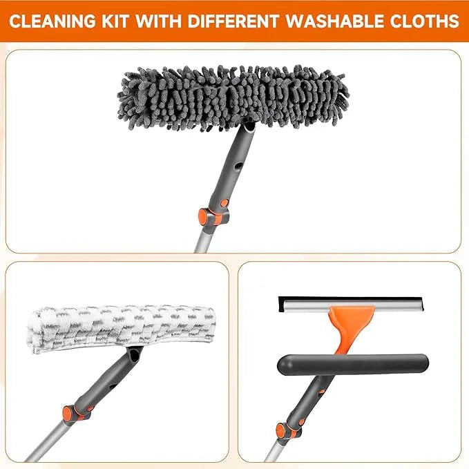 Chabatree Window Squeegee Cleaner Set 2-in-1 Window Cleaning Tool with Extendable Pole, Window Cleaning kit with Bendable Head for Indoor & Outdoor Glass for Car Indoor Outdoor High Windows（Kit2.0） - NeatNest