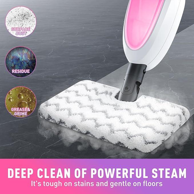 Steam Mop, Detachable Handheld Steam Cleaner with 10-in-1 Multipurpose Accessories, Two-sided Mop, Double Cleaning Area, Multi Surfaces Steamer for Wood Floor, Tile, Window, Clothes, Furniture & Grout - NeatNest