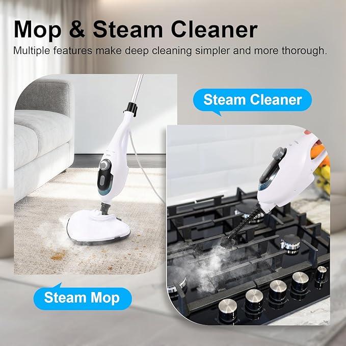 11-in-1 Steam Mop, 1550W Powerful Handheld Steam Cleaner, 260°F Multi-Functional Floor Steamer with 21.3FT Cord for Floors, Hardwood, Tiles, Grout, Windows, Kitchen, Bath, Adjustable (White) - NeatNest