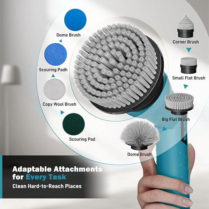 Alloyman 1200RPM Electric Spin Scrubber, 20V Replaceable Battery, Shower Cordless Cleaning Brush, Power Scrubber for Cleaning with 8 Brushes for Bathtub/Tub/Tile/Floor - NeatNest