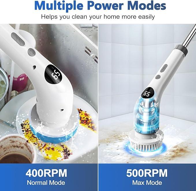 Qimedo Handheld Spin Scrubber with Extended Long Handle, Rechargeable Electric Scrubber for Cleaning, Cordless Power Dish Scrubber with 6 Brushes for Bathtub Grout Tile Floor - NeatNest