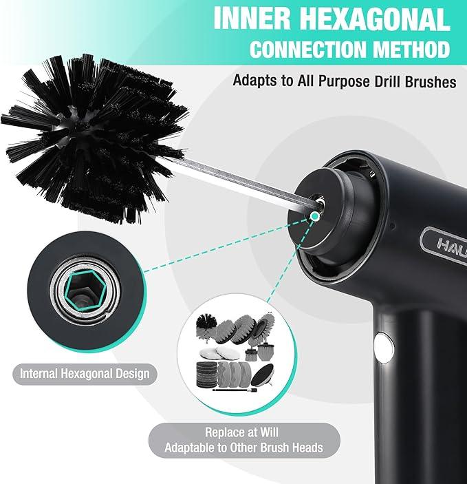 HAUSHOF Electric Spin Scrubber, Cordless Dish Scrubber Brush with 8 Replaceable Heads & 3 Speeds, Power Scrubber Electric Scrubber for Cleaning Kitchen, Sink, Bathroom, Knife Sharpener Included - NeatNest
