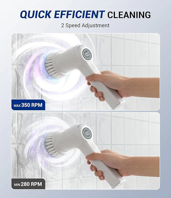 AIRSEE Cordless Electric Spin Scrubber, Handheld Power Shower Cleaner Brush, 2 speeds, 6 Replaceable Brush Heads for Cleaning Floor, Window, Bathroom, Kitchen, for Elderly & Busy Family - NeatNest