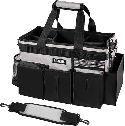 Wearable Cleaning Caddy Bag, Cleaning Caddy Supplies Organizer with Handle & Shoulder Straps for Housekeepers, Under Sink & Car Cleaning Tool Organizers with 4 Foldable Divider (Grey) - NeatNest
