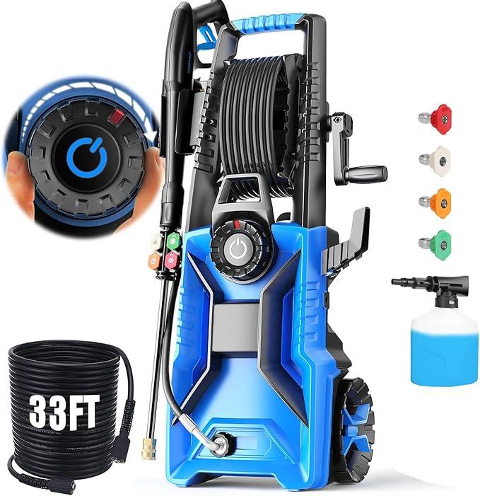 Pressure Cleaner 5000 PSI Adjustable Pressure, Power Cleaners Powered with 33ft Pressure Hose, 4 Nozzles and 500ml Foam Cannon, Cleaner Machine for Home, Car, Blue - NeatNest