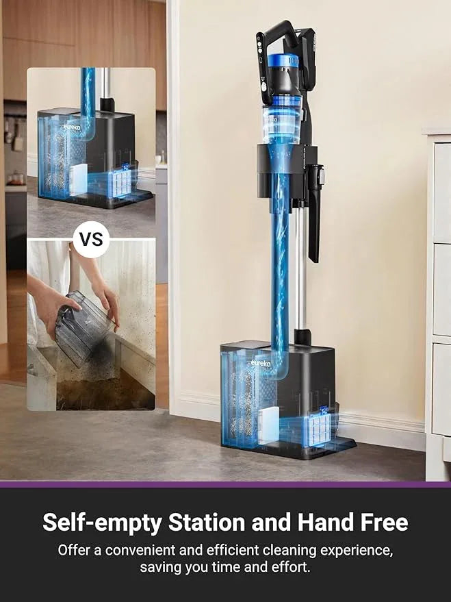 Eureka Stylus Elite NEC490BL Cordless Stick Vacuum, 350W Powerful Suction, Self-Emptying Station, 60-Min Runtime, Anti-Tangle Brushroll, 5-Layer HEPA Filtration, Ideal for Pet Hair&All Floor Types - NeatNest