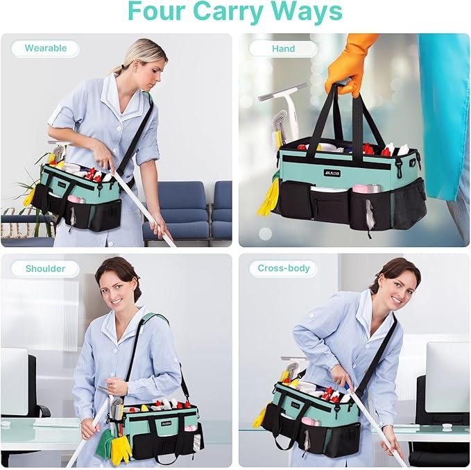 Large Wearable Cleaning Caddy Bags, Cleaning Supplies Storage Bag with Handles and Adjustable Shoulder Strap and Removable Waist Straps,Waterproof Cleaning Tote for Home,Car,Office - NeatNest