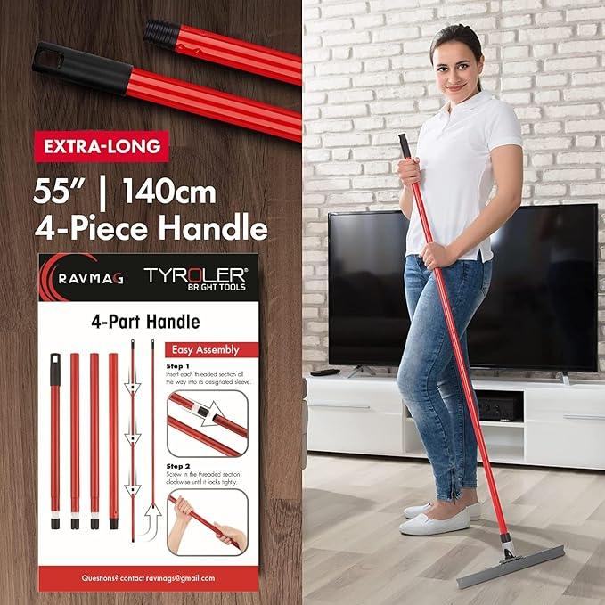 Heavy Duty Floor Squeegee for Concrete and Tile Floor - Silicone Squeegee Broom Floor Scrubber - Large Single Cast Rubber Blade Aluminum Long Handle 360° Swivel Joint - Garage Shower Window Cleaning - NeatNest