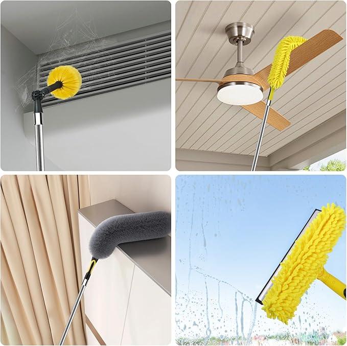 36 Foot High Ceiling Duster Kits with 7-30ft Heavy Duty Extension Pole, High Reach Duster for Cleaning,Microfiber Feather Duster,Cobweb Duster,Ceiling Fan Duster,Window Squeegee & Cleaner - NeatNest