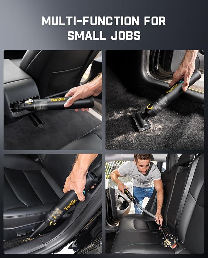 Fanttik Slim V8 APEX Car Vacuum, 4-in-1 Portable Mini Cordless Vacuum with 19000pa Suction Power, Type-C Charge, 2 Suction Modes, Handheld Vacuum for Small Jobs, Car, Office Desk, Keyboards (Black) - NeatNest