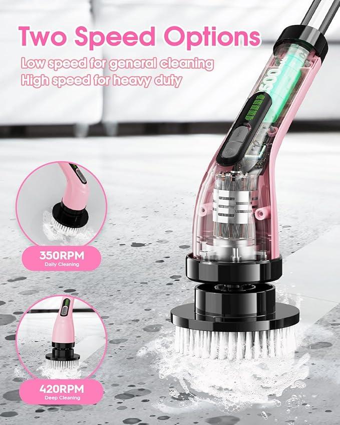 Electric Spin Scrubber for Cleaning Bathroom: Cordless Power Shower Scrubber - Electric Cleaning Brush for Tile Tub - Pink - NeatNest