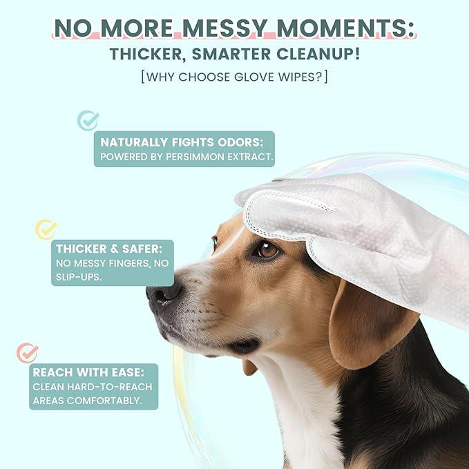 50 PCS Pet Glove Wipes for Paws and Butt Large Puppy Wipes for Dogs Face and Body Dog Wipes Cleaning Deodorizing Cat Wipes Cleaning Fur and Butt Doggie Wipes Doggy Wipes Bum Dog Ear Wipes - NeatNest