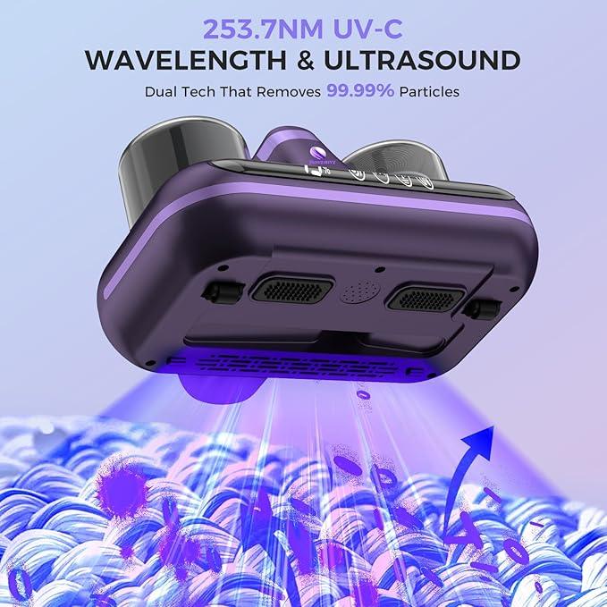 Mattress Vacuum Cleaner - 5-in-1 Cordless Bed Vacuum Cleaner, Powered by UV-C Light & Ultrasonic Technology, 16Kpa Strong Suction,Low Noise,Suitable for Dust, Pet Hair, Etc - Purple - NeatNest
