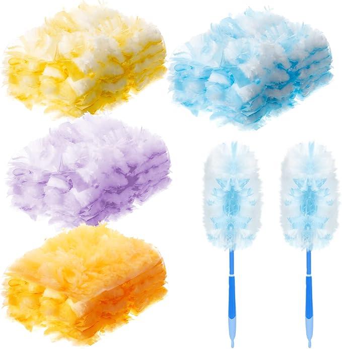 Vesici 100 Pcs Duster Refills Compatible with Swiffer Dusters Bulk Disposable Replacement Thickened with 1 Handle Heavy Duty for Cleaning, Office (Yellow,Blue,Orange,Purple) - NeatNest