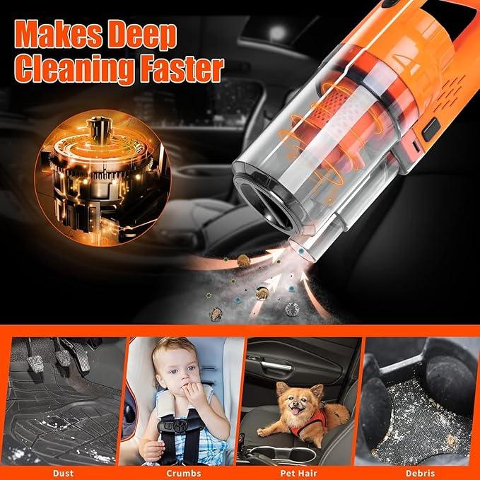 Viewsun Car Cleaning Kit, Orange 17pcs Car Interior Detailing Kit with High Power Handheld Vacuum, Detailing Brush Set, Windshield Cleaner, Cleaning Gel, Complete Auto Accessories for Women Men Teens - NeatNest