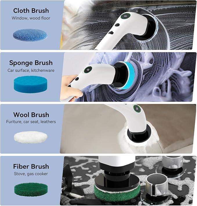 Electric Bathroom Cleaning Brush, Cordless Spin Scrubber Full Body Waterproof IPX7 with Adjustable Handle, 8 Replaceable Brush Heads for Bathtub/Kitchen/Window/Home -SD-CTB01 - NeatNest