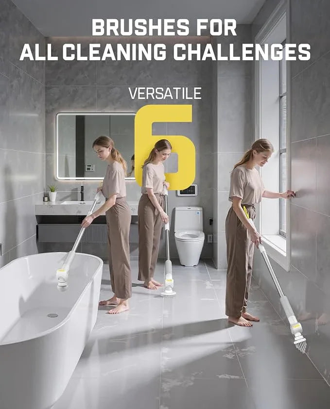 Fanttik Flip G9 Pro Electric Scrubber, VoltiPulse Motor, Dual-Speed Cleaner with 6 Brush Heads, Adjustable Angle & Extendable Handle, IPX7 Waterproof, Type-C Charge for Bathroom, Tile, Grout - White - NeatNest