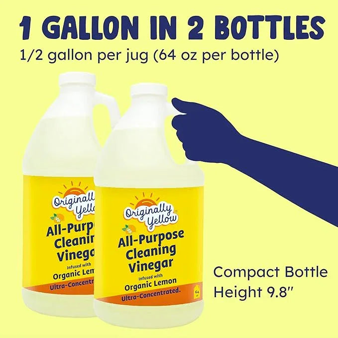 Originally Yellow Lemon White Vinegar For Cleaning Purpose | USA Made All Purpose Cleaner | Use as Glass, Kitchen & Floor Cleaner | Plant Derived Cleaning Vinegar 1 Gallon in 2 pack | 128 Oz - NeatNest