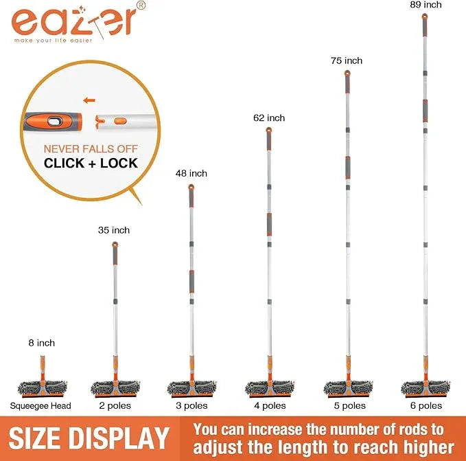 Eazer 89'' Squeegee Window Cleaner 2 in 1 Rotatable Window Cleaning Tool Kit with Extension Pole, Window Washing Equipment with Bendable Head for Indoor/Outdoor Window and Car Glass - NeatNest