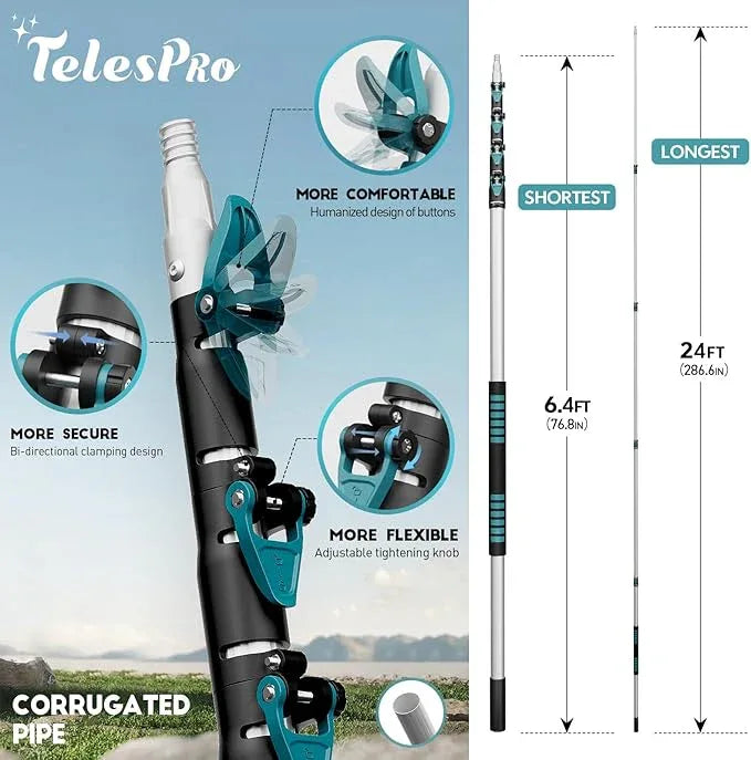 30 Feet High Reach Cobweb Duster with 6-24Ft Extension Pole, Webster Cobweb Duster with 5-Stage Telescopic Aluminum Pole, Spider Web Brush for Outdoor & Indoor Cleaning - Soft Bristles. - NeatNest