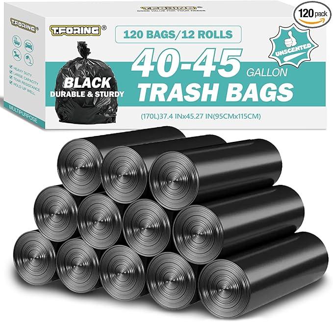 40-45 Gallon Black Trash Bags 120 Count - 37''x45'' Large Garbage Bags Unscented, 40+ Gallon Trash Can Liners, Multipurpose for Office, Outdoor, Recycling and Commercial - NeatNest