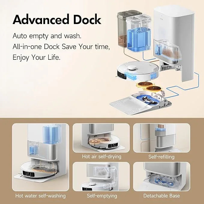 Mova P10 Pro Ultra Robot Vacuum and Mop 13,000Pa Suction, 140°F Hot Water Auto Mop Washing & Drying, Dual Spinning Extenable Mop,10.5mm Lifting for Carpet, 360°Obstacle Avoidance, App Control - NeatNest