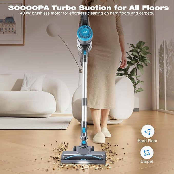HAUSMEISTER VoltVac Go Cordless Vacuum Cleaner for Home Pet Hair, 30000PA for Carpets Hard Floors, 50Min Portable Handheld Rechargeable Vacuum, 2 HEPA Filters, Lightweight - NeatNest