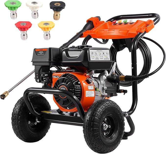 VEVOR Gas Pressure Washer, 3500 PSI 2.6 GPM, Gas Powered Pressure Washer with Aluminum Pump, Spray Gun and Extension Wand, 5 Nozzle Set, for Cars, Fences, Homes, Driveways, Patios Furniture Horizontal - NeatNest