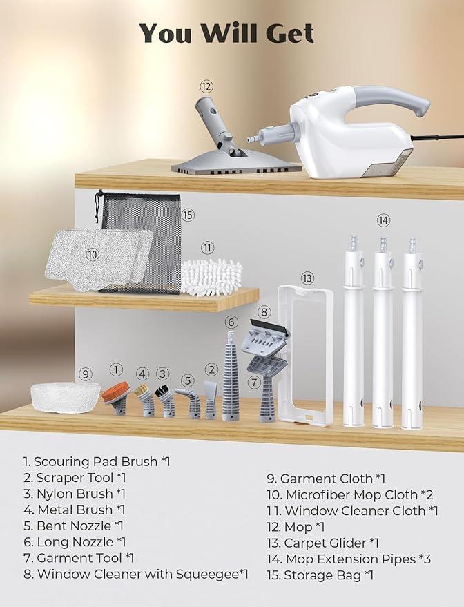 10-in-1 Steam Mop, Detachable Handheld Steam Cleaner, Multi & Up Steamer for Cleaning with 350ml Tank,10s Heat-Up, 23Ft Cord, 248°F 1200W Powerful Floor Steam Mop for Hardwood Floors, Grout, Carpet - NeatNest