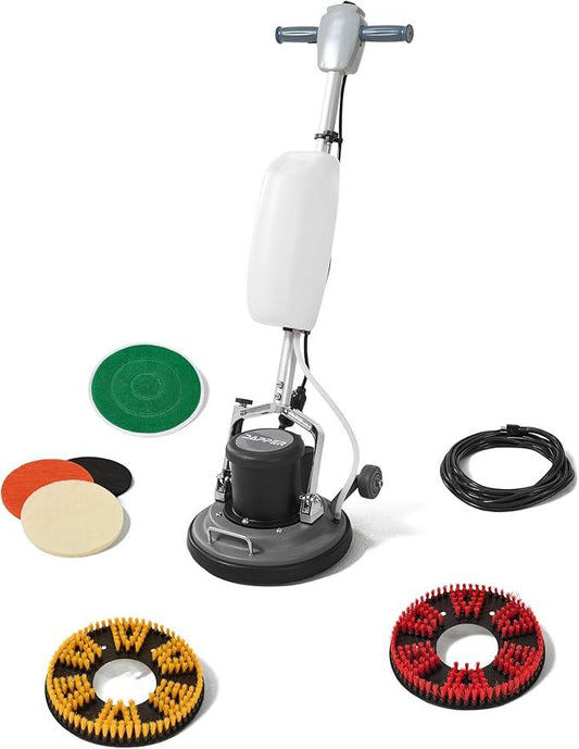 13" Heavy-duty Multi-Functional Floor Buffer Polisher Machine - Clean, Buff, Scrubb and Polish with Ease! Ideal for Carpets Too! Includes Optional Solution Tank, 2 Brushes and 3 Scouring Pads - NeatNest
