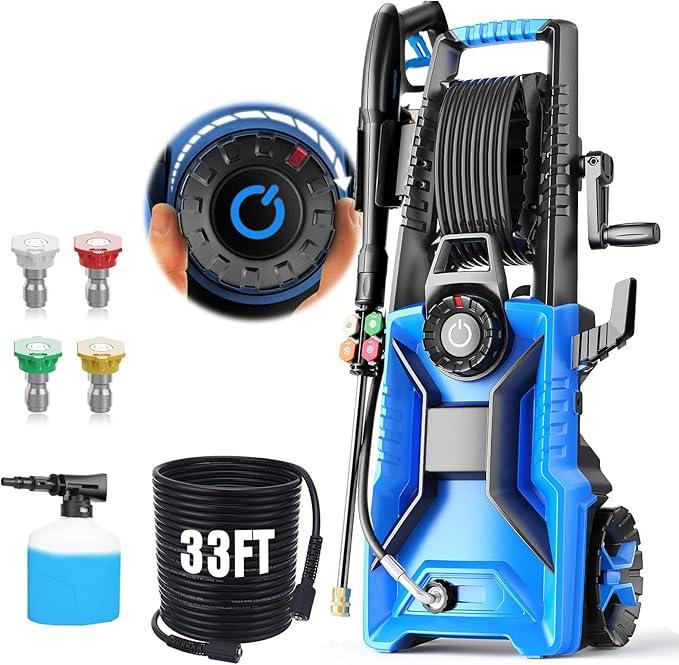 5000 PSI Adjustable Electric Pressure Washer, 2025 New Power Washer Pressure Adjustable (2500PSI-5000PSI) with 33ft Pressure Hose, 4 Nozzle and Detergent Tank for Cars, Upgraded Blue - NeatNest