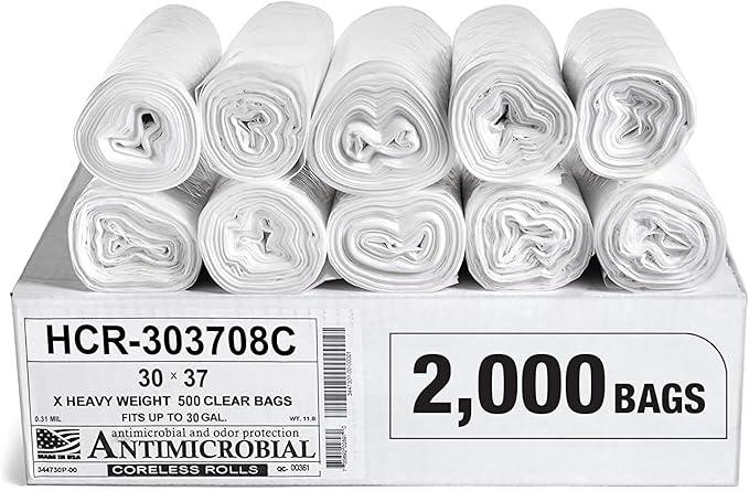 Aluf Plastics High Density Trash Bags, 30 Gallon, 2000 Count, 8 Micron (eq), 30" x 37", Clear, for Bathroom, Office, Industrial, Commercial, Janitorial, Municipal, Recycling - NeatNest