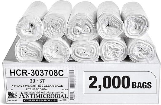 Aluf Plastics High Density Trash Bags, 30 Gallon, 2000 Count, 8 Micron (eq), 30" x 37", Clear, for Bathroom, Office, Industrial, Commercial, Janitorial, Municipal, Recycling - NeatNest