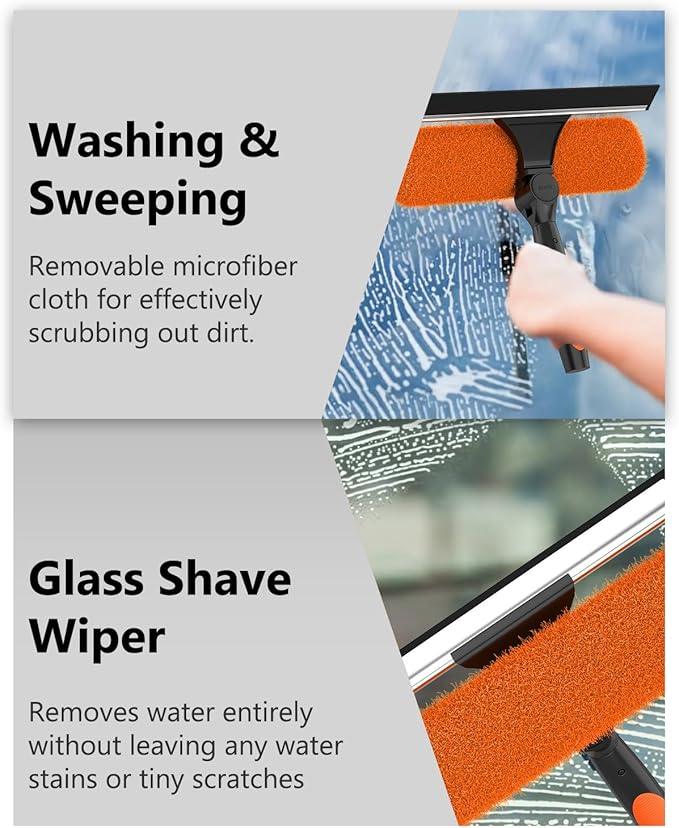 26FT Reach Window Squeegee for Window Cleaning Kit with 5-19 Foot Telescoping Extension Pole, 2 in 1 Window Squeegee, Cobweb Duster, Dust Kit Window Washing Kit for Car, Shower Glass Door - NeatNest