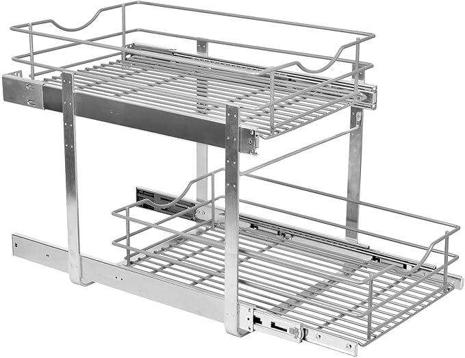 2 Tier Pull Out Cabinet Organizer,(14½"W x 22" D) Soft Close Slide Out Drawer For Kitchen Base Cabinet, Individual Pull Out Shelf, Roll Out Pantry Organization, 22 Inch Deep - NeatNest