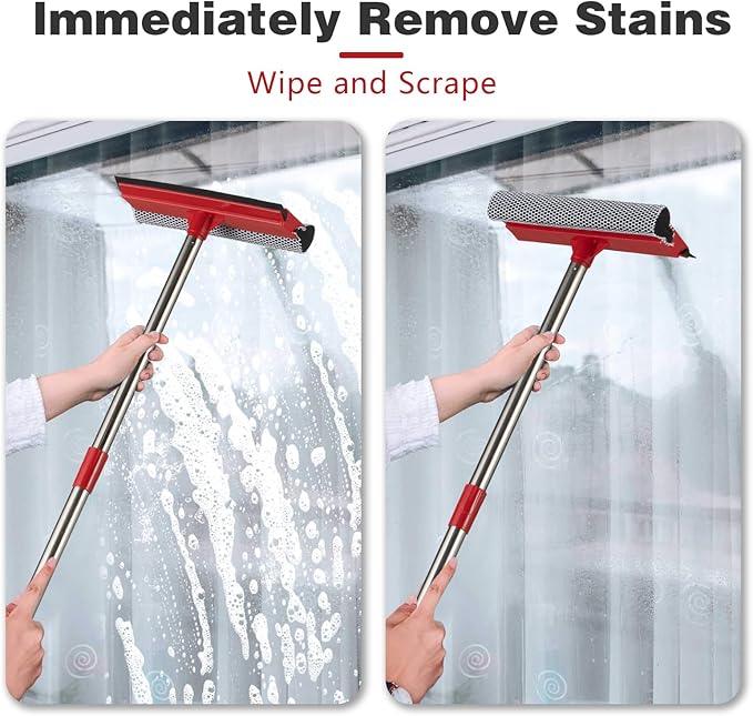 15.9" Window Squeegee for Car,2 in 1 Window Cleaner with Long Stainless Steel Handle,Sponge Car Squeegee for Gas Station, Glass,Shower,Outdoor High Window Cleaning - NeatNest