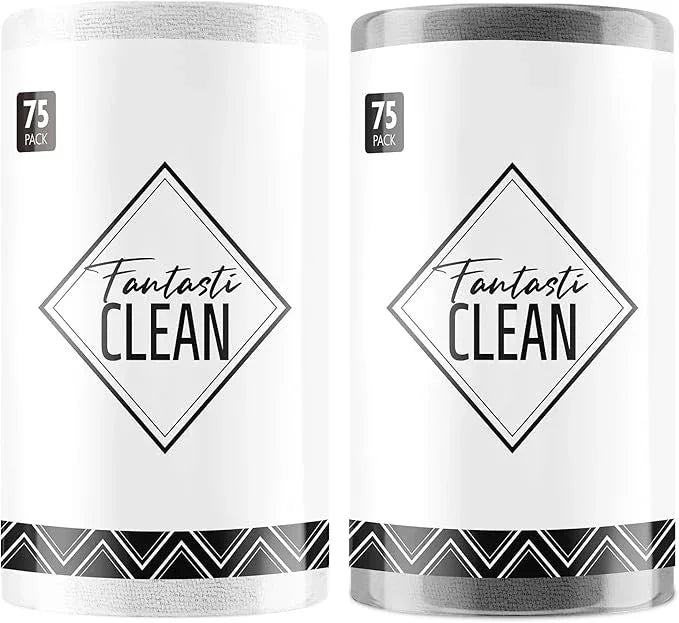 Fantasticlean Microfiber Cleaning Cloth Roll -150 Pack, Tear Away Microfiber Towels, 12" x 12", Reusable, Washable, Ultra Absorbent Dishcloth for Car, Home Supplies, Pet, Kitchen (White & Dimgrey) - NeatNest