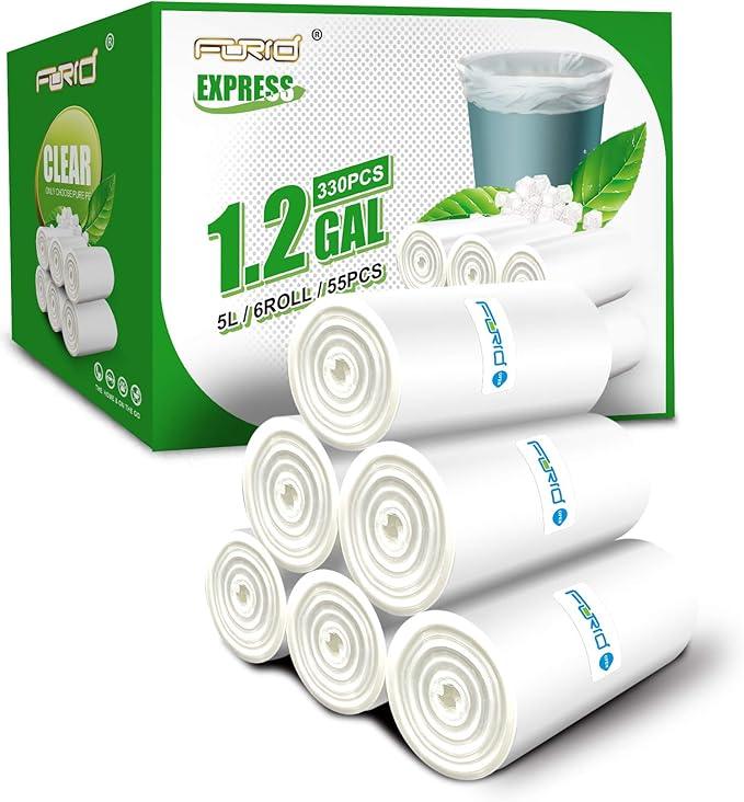 FORID Small Clear Trash Bags 1.2 Gallon Tiny Garbage Bags, 330 Count Wastebasket Bin Liners for Bathroom Bedroom Office Garbage Can 5 Liters - Durable & Thick Trash Bag - NeatNest