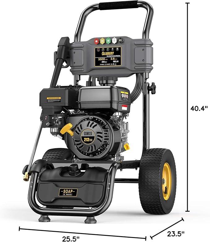 BLUBERY 3500 PSI Gas Pressure Washer, 2.6 GPM Heavy Duty High Power Washer, 30Ft Pressure Hose&Soap Tank,5 Pressure Nozzles,Black - NeatNest