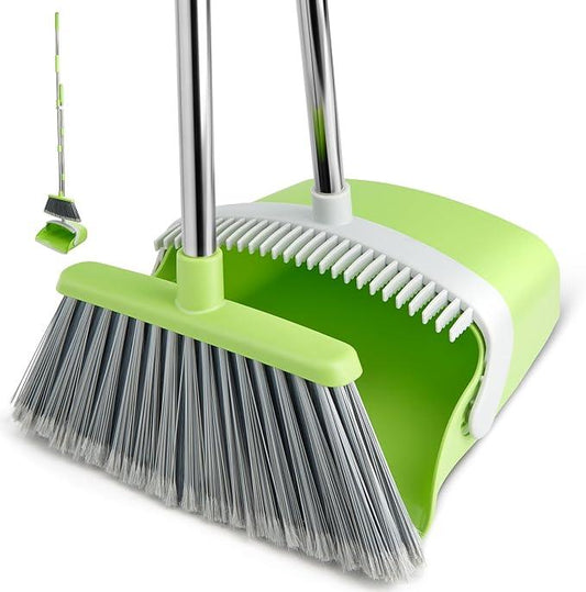 Broom and Dustpan Set, Dustpans with Broom Combo for Home, Heavy Dust Broom and Dustpan Combo, Long Handle Dust Pan and Broom Set for Kitchen, Office, Pet Hair(Gray Green) - NeatNest