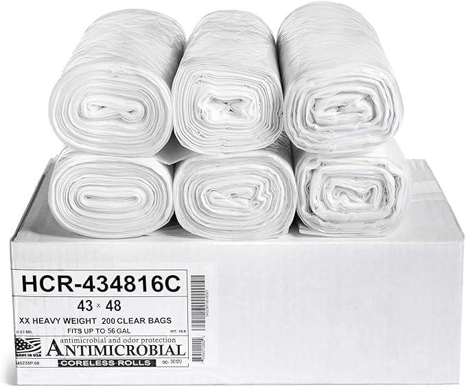Aluf Plastics High Density Trash Bags, 56 Gallon, 200 Count, 16 Micron (eq), 43" x 48", Clear, for Bathroom, Office, Industrial, Commercial, Janitorial, Municipal, Recycling - NeatNest