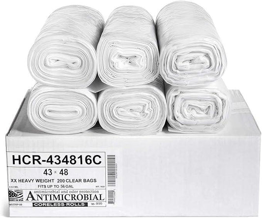 Aluf Plastics High Density Trash Bags, 56 Gallon, 200 Count, 16 Micron (eq), 43" x 48", Clear, for Bathroom, Office, Industrial, Commercial, Janitorial, Municipal, Recycling - NeatNest